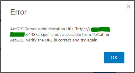 Federation of server and portal for arcgis error